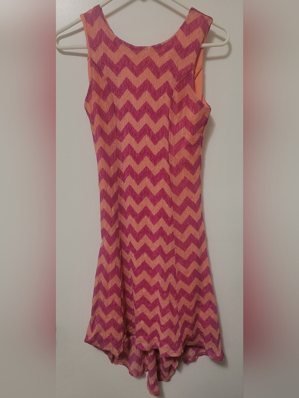 Xhilaration Pink and Orange Chevron Handkerchief Hem Dress